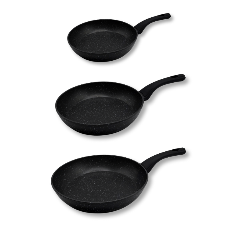 Koekenpannenset 3-delig  20/24/28cm - Antiaanbak - PFAS vrij - Zwart