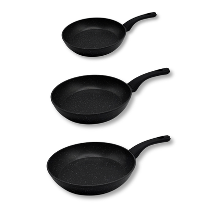 Koekenpannenset 3-delig  20/24/28cm - Antiaanbak - PFAS vrij - Zwart