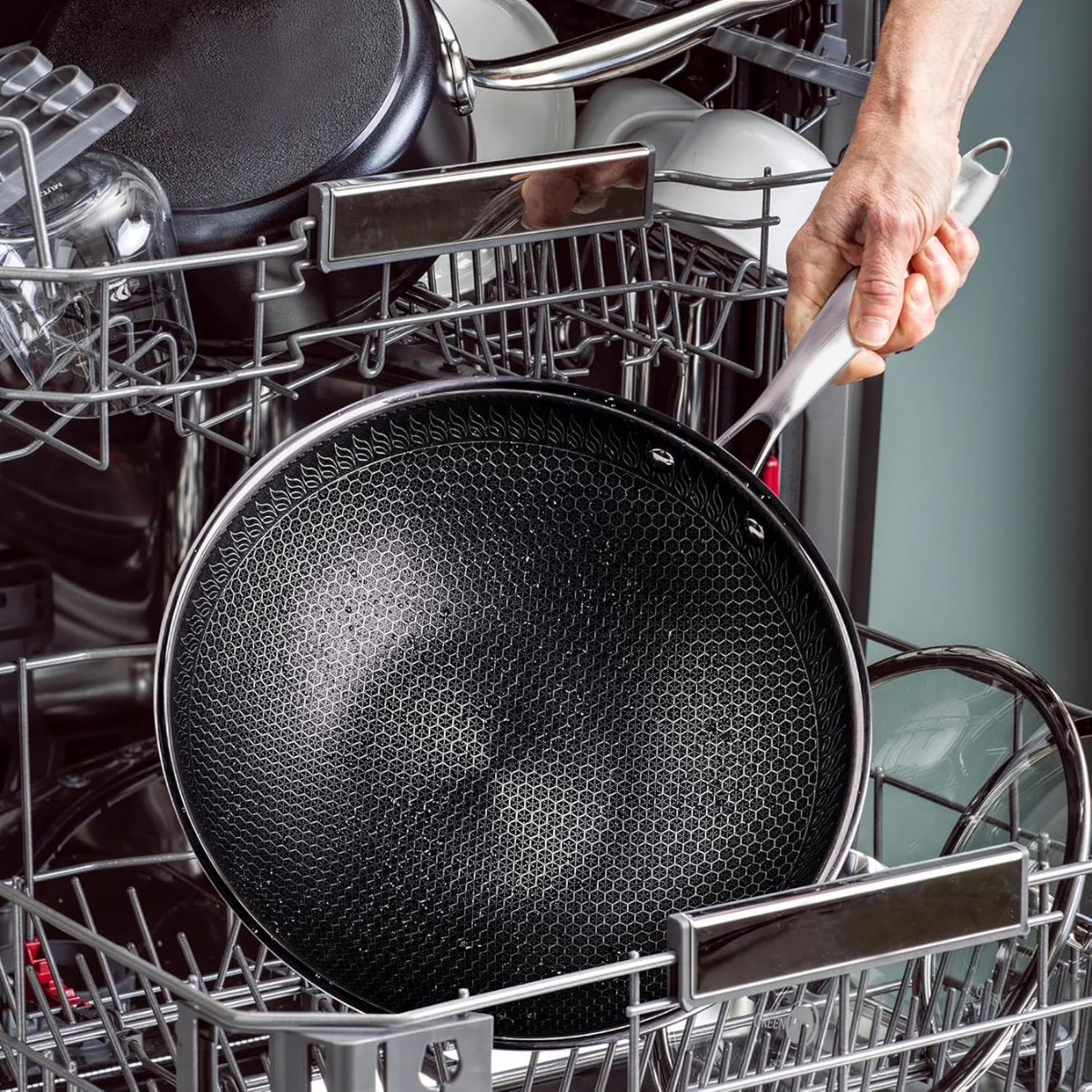 Wokpan 28cm - RVS Antiaanbak - PFAS vrij - Keramisch -  Daimond