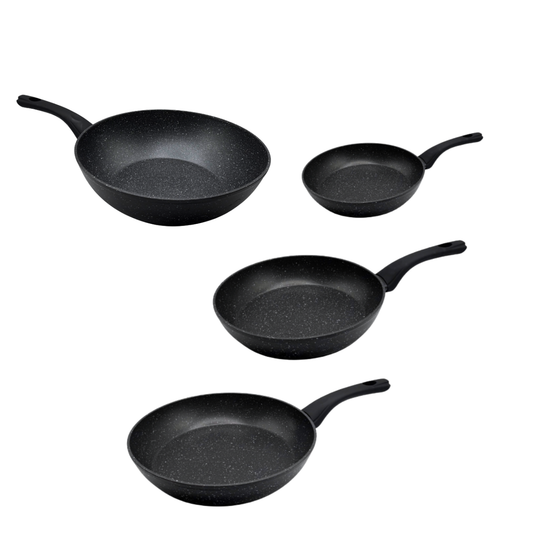 Wok en Koekenpannenset 4-delig 20/24/28cm - Antiaanbak - PFAS vrij - Zwart