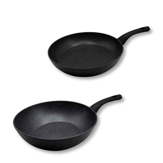 Wok en Koekenpannenset 2-delig 28cm - Antiaanbak - PFAS vrij - Zwart