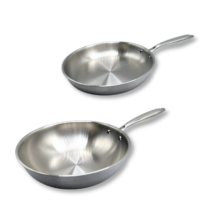 Wok en Koekenpannenset 2-delig 28cm - PFAS vrij -  RVS - SteelCraft